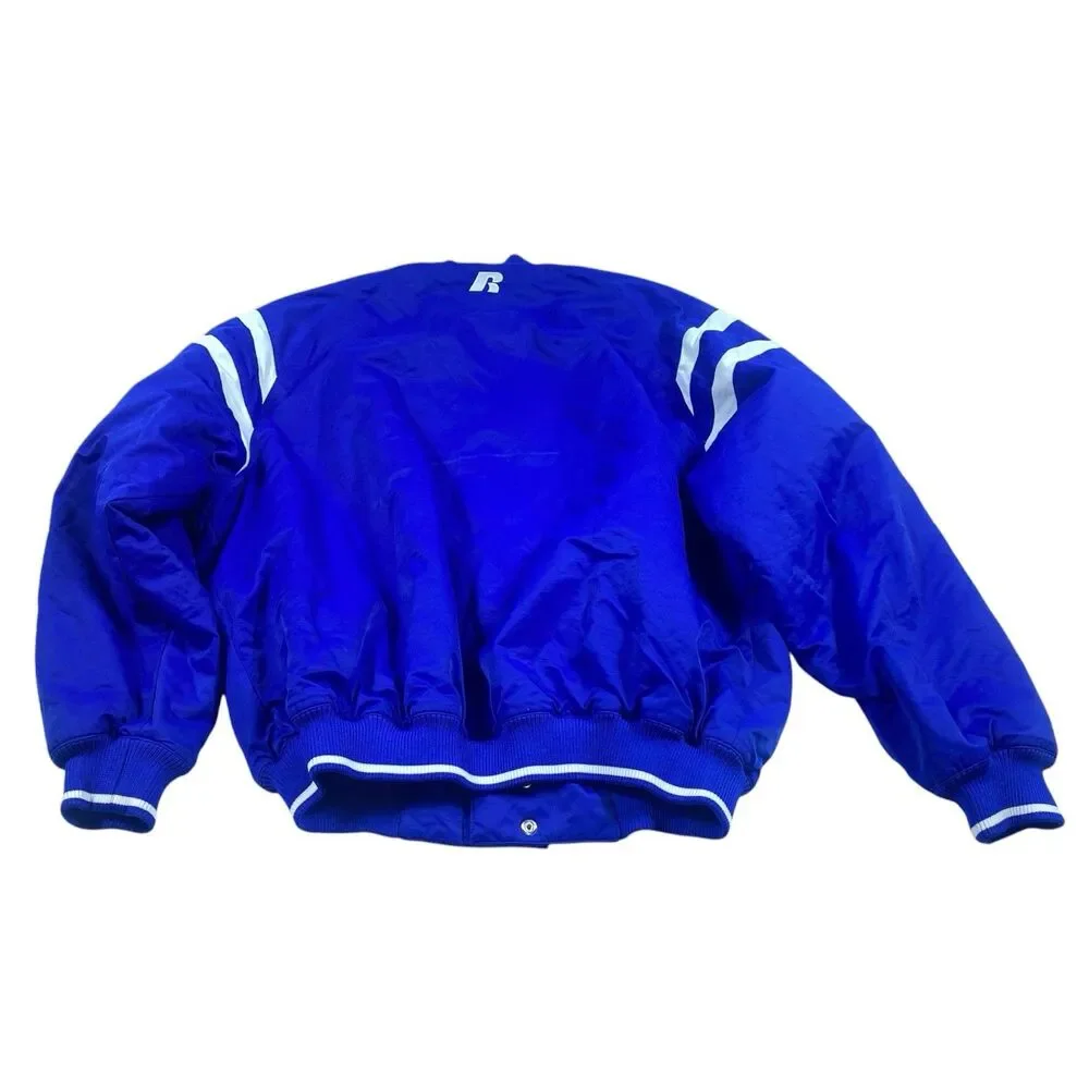 Vintage 90s Russell Bomber Varsity Jacket Mens LG Blue Baseball Sox Embroidered